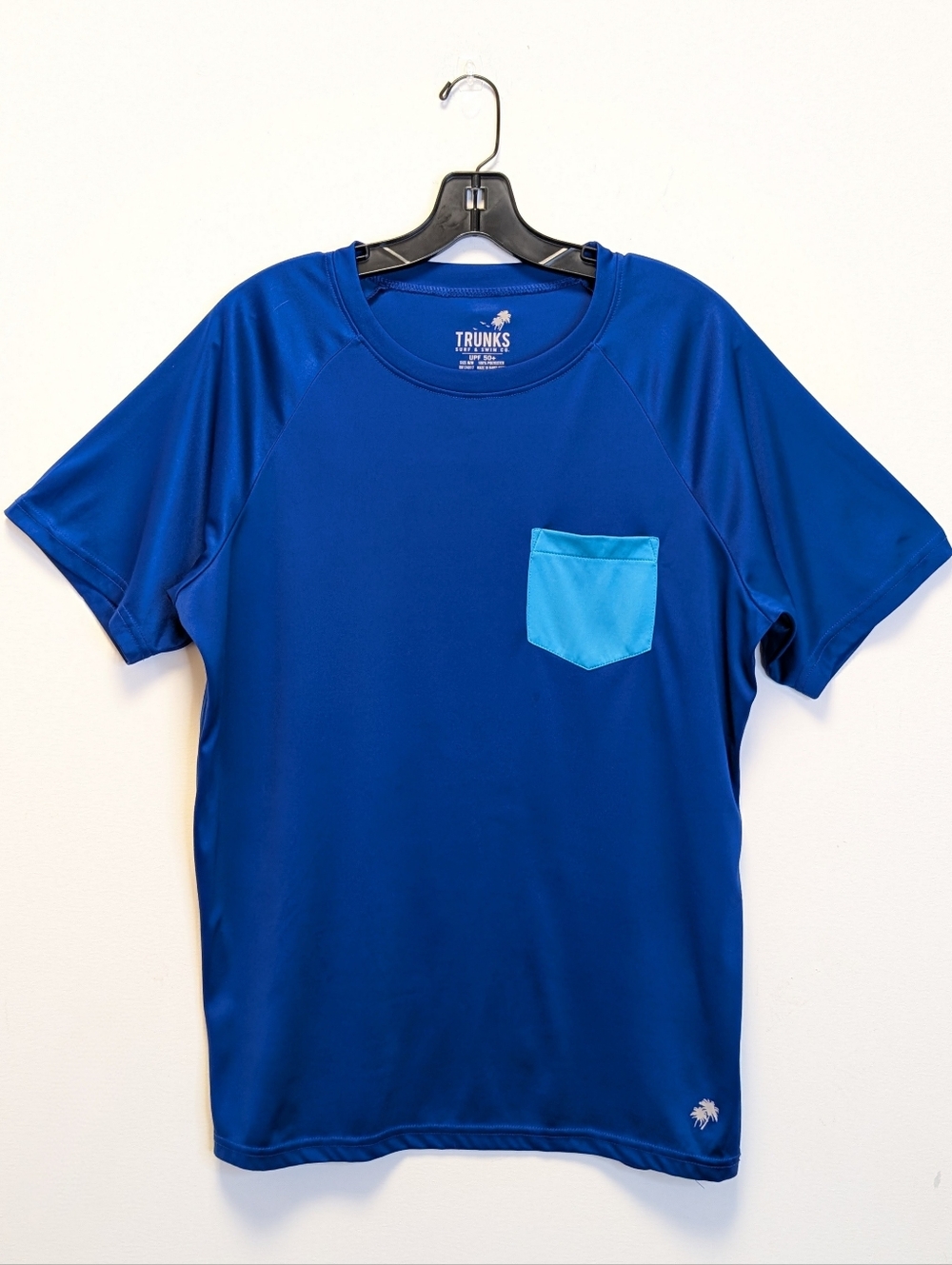 Trunks Surf Co UPF 50+ Rash Guard Tee Cobalt Blue Neon Pocket Top M